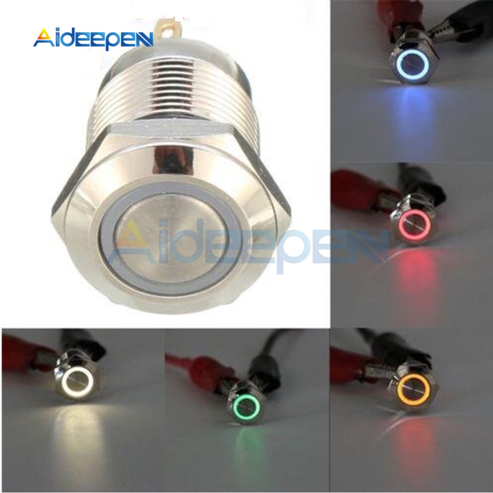 Công tắc có đèn Led dạng nhấn kim loại chống thấm nước 12mm 12V dành cho tự làm xe hơi tại nhà