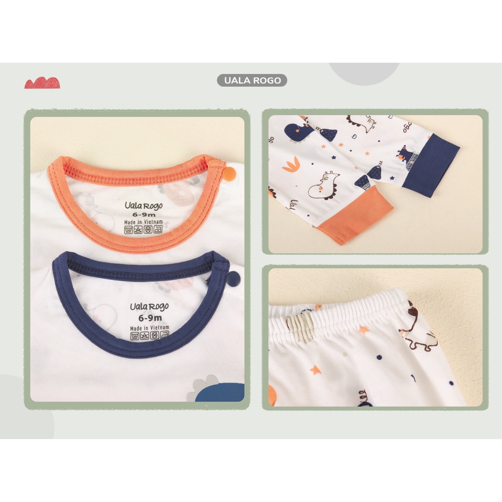 Bộ dài mỏng UALA &amp; ROGO cài vai cho trẻ em vải cotton mỏng vừa mặc quanh năm 2039