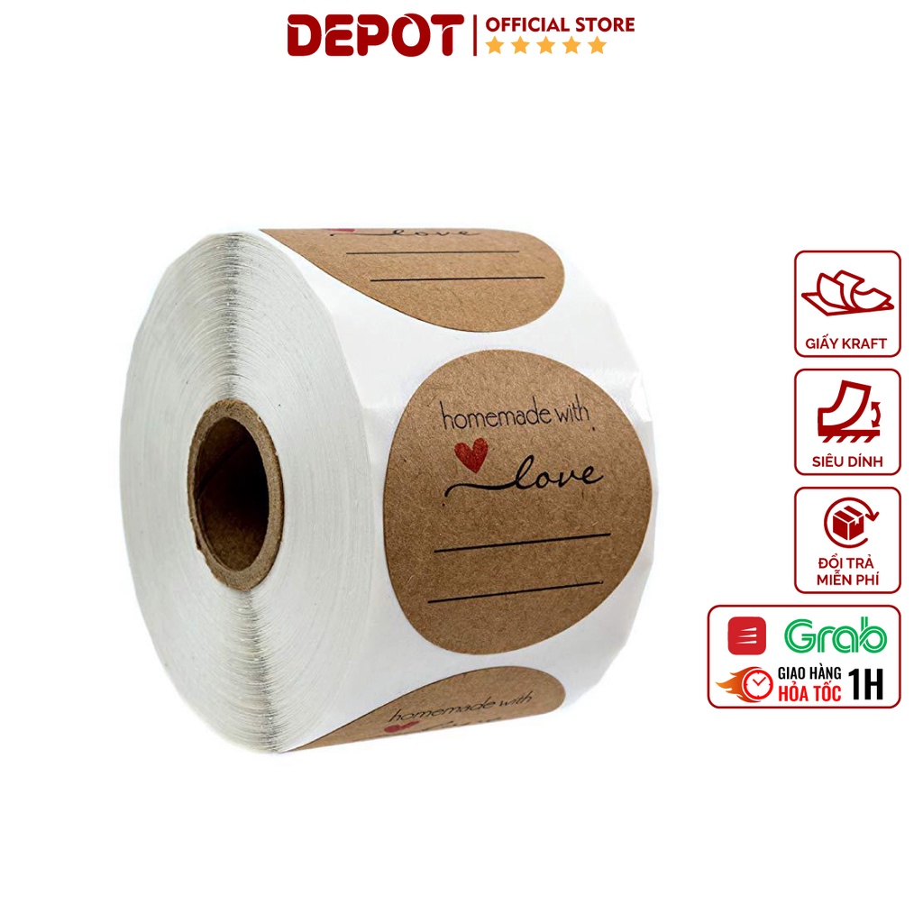 Cuộn 500 tem cảm ơn DEPOT, sticker thank you in màu tự dính dễ thương gói hàng, gói quà