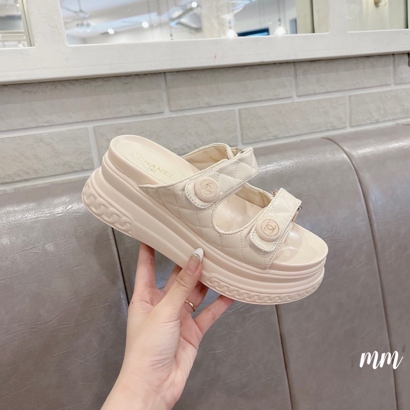 Dép cn đế cao khuy tròn quai dán ngang fullbox