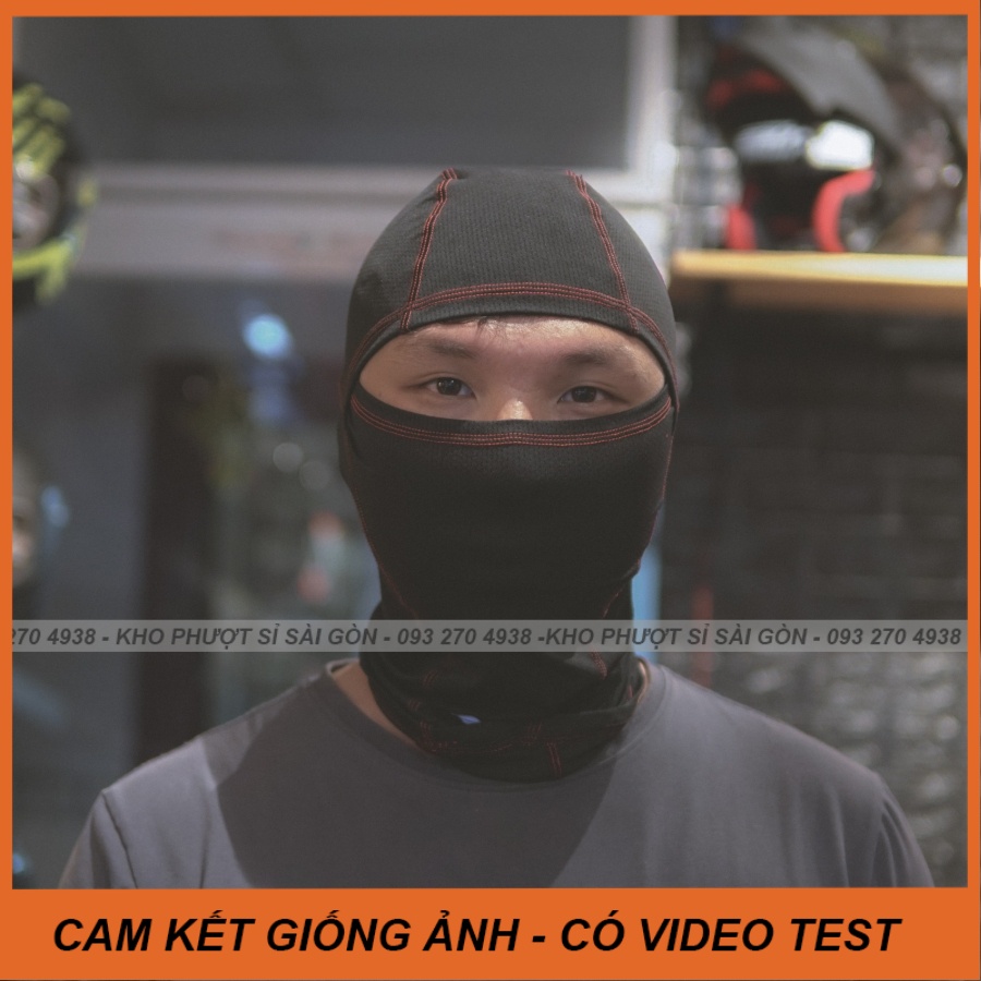 Khăn ninja trùm đầu đội fullface Swat F1 đen chỉ đỏ phiên bản mới co giãn đội fullface