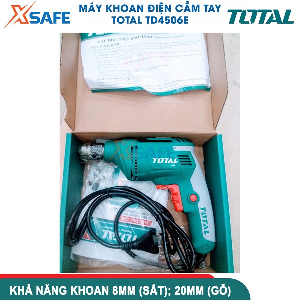 Máy khoan cầm tay TOTAL TD4506E công suất 450W, tốc độ 3200rpm, đầu khoan 6.5mm, khả năng khoan sắt 6mm, khoan gỗ 20mm