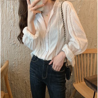 Áo sơ mi thô cố V cách điệu MA49