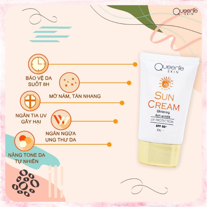 Kem chống nắng 🚛FREESHIP🚛 Chống Nắng Lý-Hóa Queenie Skin 50ml - SPF 50+++, nhanh thẩm thấu, bổ sung độ ẩm cho da