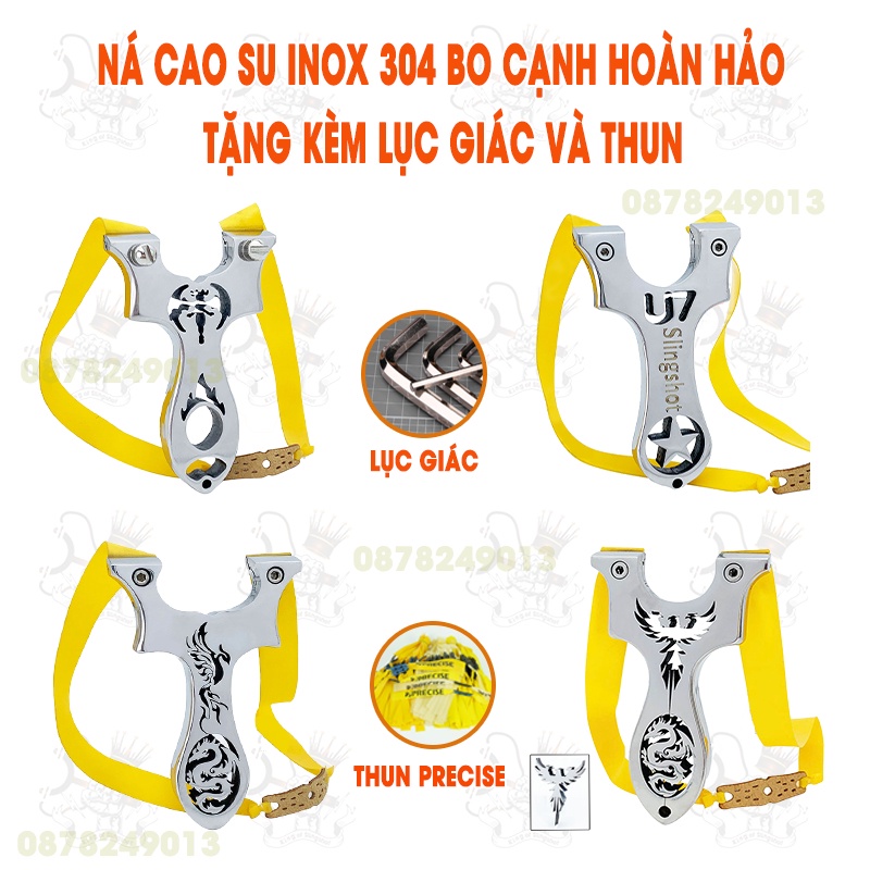 [Sỉ Lớn] Ná cao su INOX 304 siêu cấp đánh bóng, bo cạnh cầm siêu ôm tay - Tặng dây thun Precise và lục giác đa năng