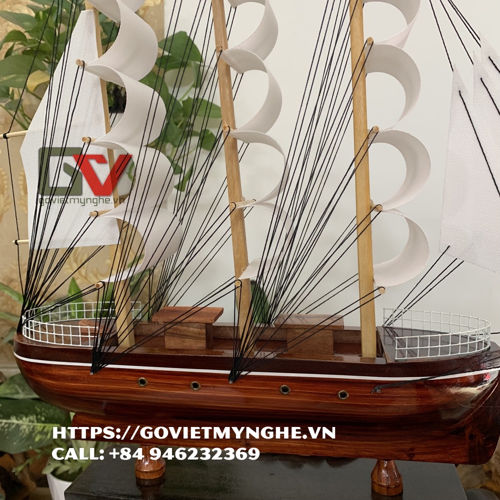 Mô hình thuyền gỗ trang trí tàu chở hàng Le Belem - Dài 42cm - Buồm Trắng