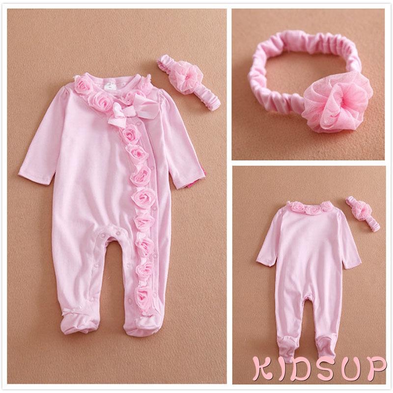 Set Áo Liền Quần + Băng Đô Dễ Thương Cho Bé Gái Sơ Sinh