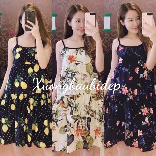 (Rẻ vô địch ) Váy Lanh Bầu 2 Dây Siêu Mát (mặc bầu và sau sinh)