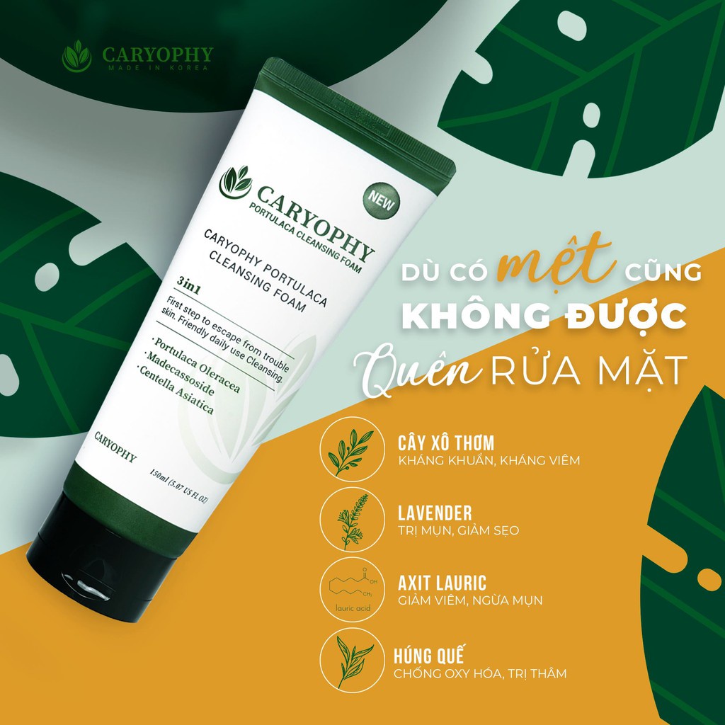 Sữa rửa mặt ngừa mụn giảm thâm Caryophy Portulaca 150ml
