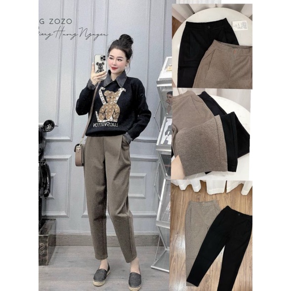 Quần tây âu công sở dài vải Dạ cạp chun sau co dãn dáng baggy Hàn Quốc 2 màu đen nâu  mã THUXINHSHOP