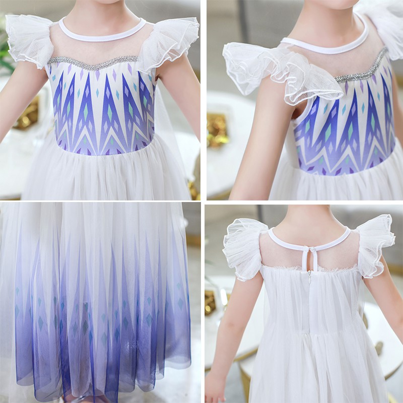 Anna Elsa Princess White Dress Girls Snow Queen 2 Costume For Halloween Christmas Birthday Party Dresses Girls Clothing