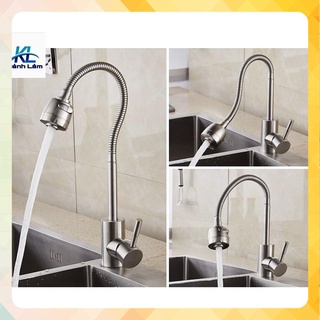 Vòi rửa chén bát LẠNH cần bẻ lò xo quay 360 độ INOX sử dụng cho 2 hộc chậu RB7109