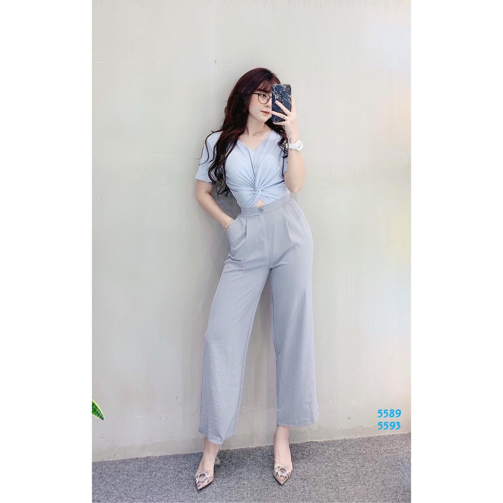 Quần ống rộng form dài 87cm lưng nút trước lưng thun sau vải dày đứng ống quần | BigBuy360 - bigbuy360.vn