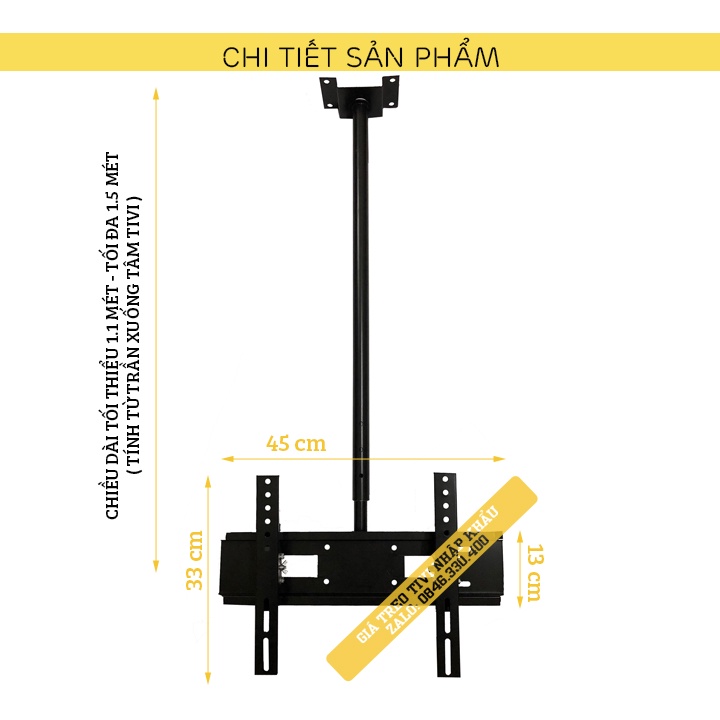 Giá treo tivi thả trần TR32 32 - 43 inch - Giá Treo Tivi Ngược Trần - Độ dài 1.5 mét - Độ nghiêng 15 độ