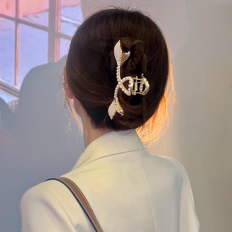Kẹp TóC HìNh Đuôi Cá ĐíNh Kim Cương NgọC Trai Giả ThờI Trang Cho Nữ