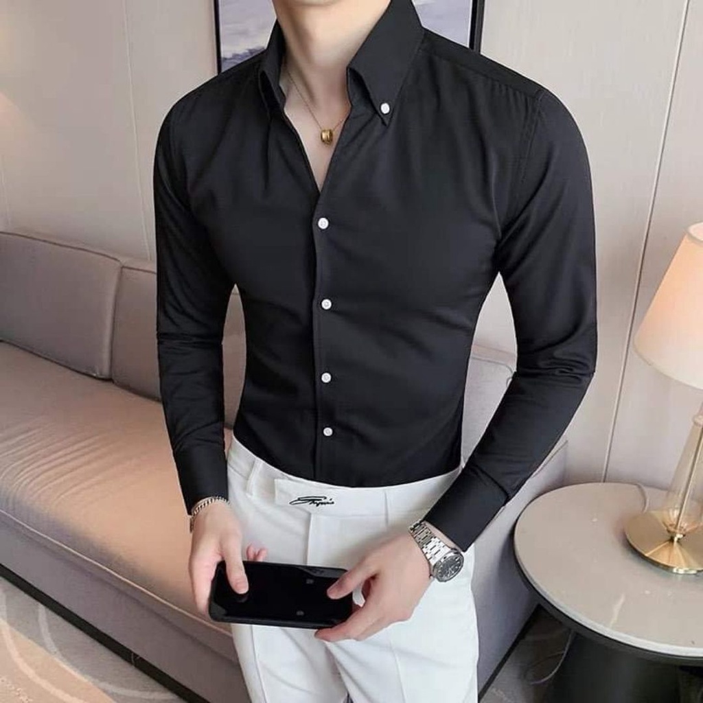 Áo Sơ Mi Nam Cổ Rộng Kiểu Mới ,Phong Cách Hàn Quốc, Vải Lụa Cao Cấp , Fom Slimfit Ôm Body