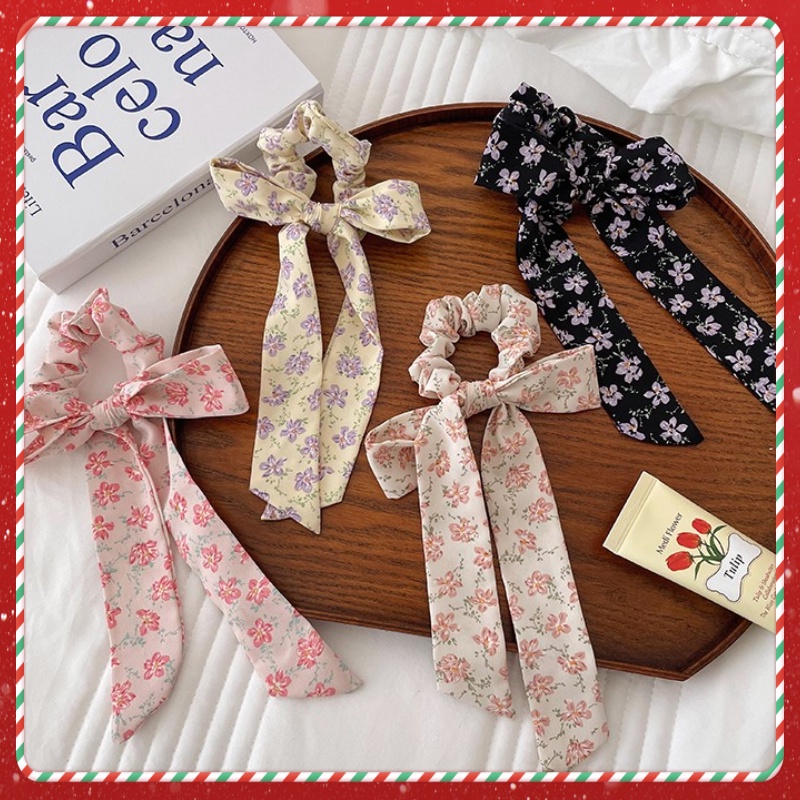 Scrunchies Cột Tóc Buộc Tóc Nơ LIN Họa Tiết Hoa Ngọt Ngào