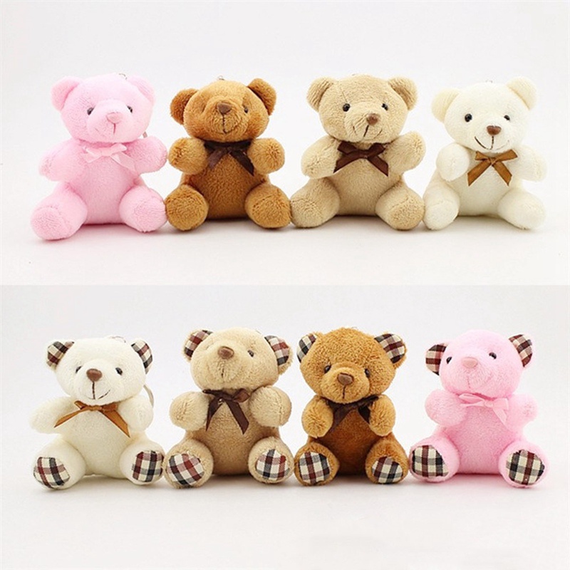 Móc Khóa Hình Gấu Teddy Nhồi Bông Có Nơ 8cm Chiều Cao 8cm