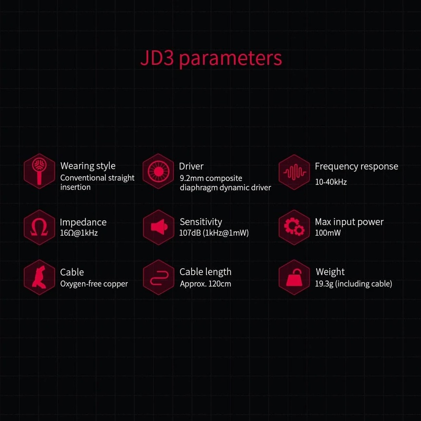 FiiO JadeAudio JD3 Dynamic Driver In-Ear Earphone IEM HiFi Audio Music Earbuds Bass Headset with HD MIC Stainless Steel Shell
