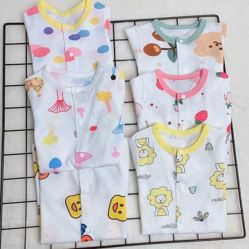 Body đùi cộc tay cúc giữa vải thông hơi mỏng mát cho bé trai bé gái sơ sinh mùa hè 𝟑𝟑𝐁𝐃𝐃𝐔