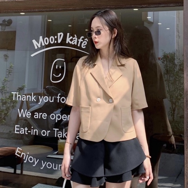 Áo khoác blazer nữ 1 lớp tay ngắn dáng ngắn hàng thiết kế Huien Design form Hàn Quốc thời trang thanh lịch trẻ trung | BigBuy360 - bigbuy360.vn