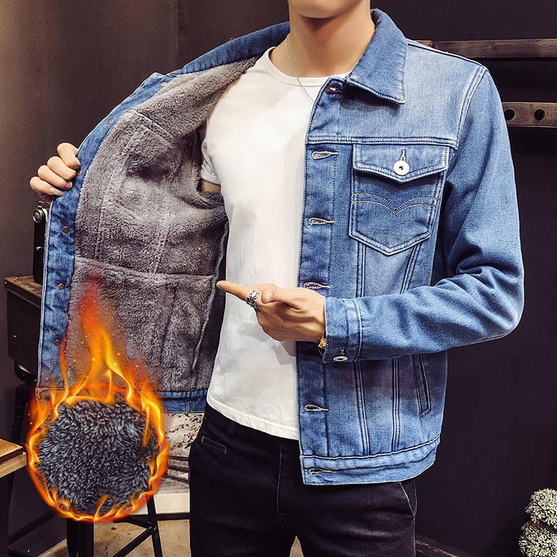 Áo khoác jean lót lông cừu dày giữ ấm nhiều màu thời trang Hàn Quốc cho nam