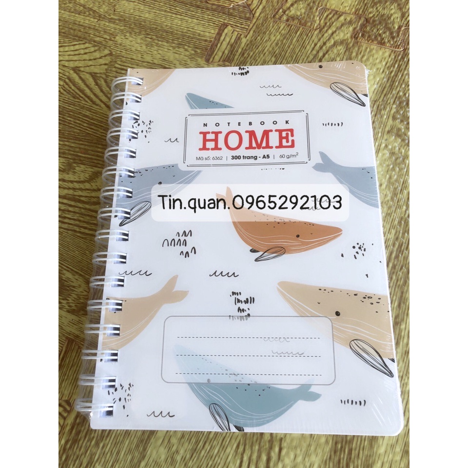 Sổ Lò Xo A5 Home bìa cứng trơn bóng 300 Trang, Sổ Lò Xo Cầm Tay A5 300 Trang