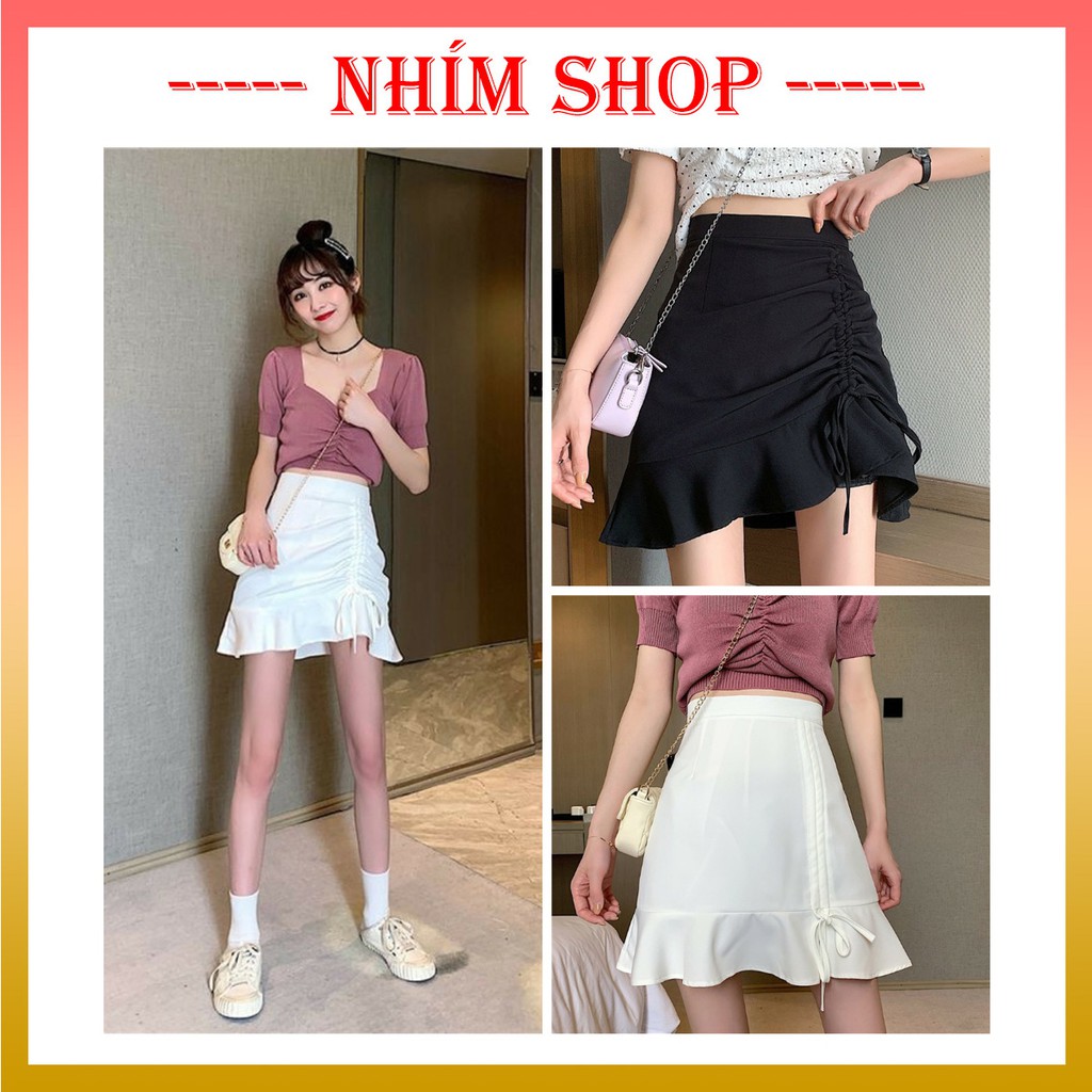 Chân váy dây rút ❤ Chân váy chữ A, chân váy ulzzang Hàn Quốc ❤ Chân váy trắng, chân váy đen - NhimShop CV08