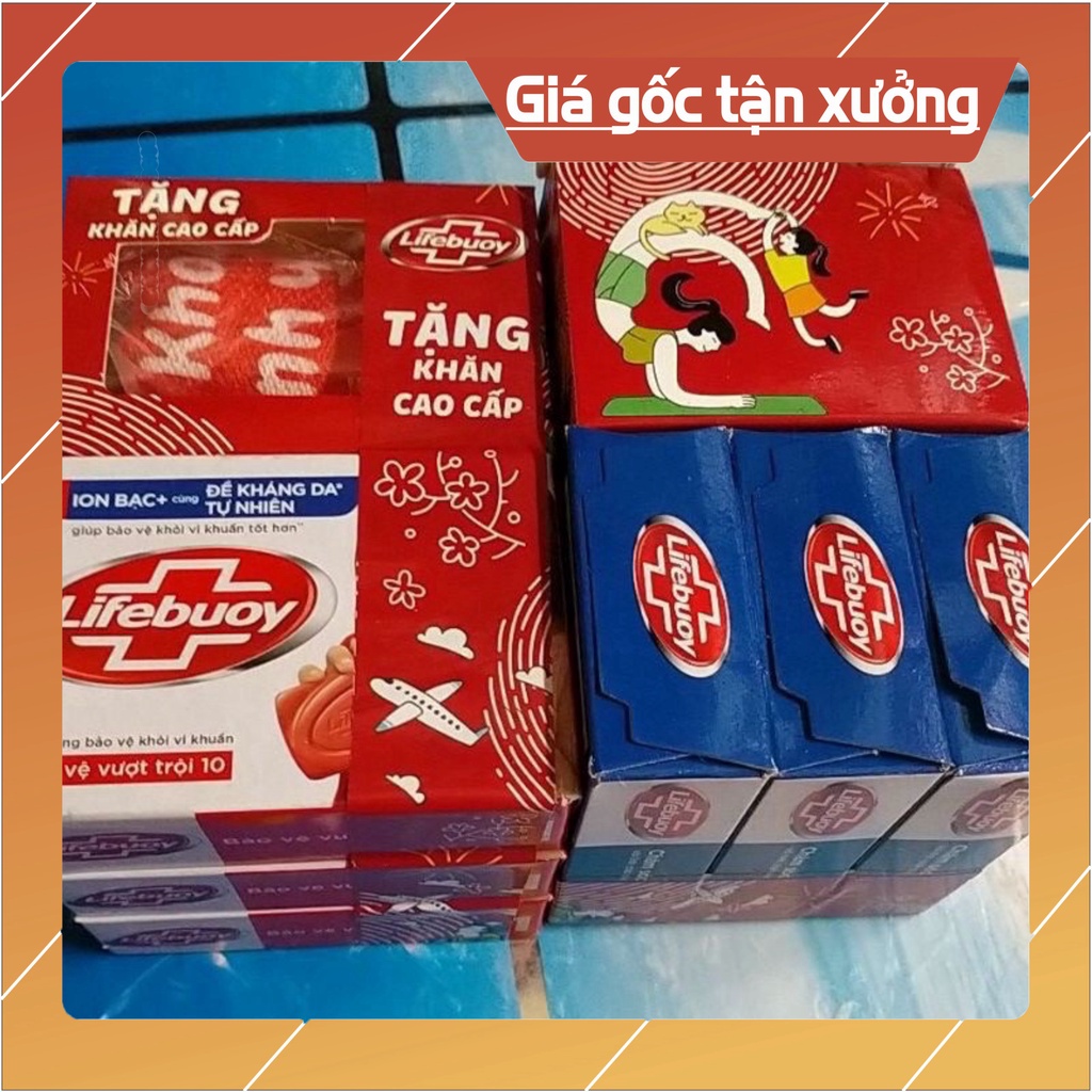 Combo 3 cục Xà Bông Cục Lifebuoy diệt khuẩn Bảo Vệ Vượt Trội tặng khăn