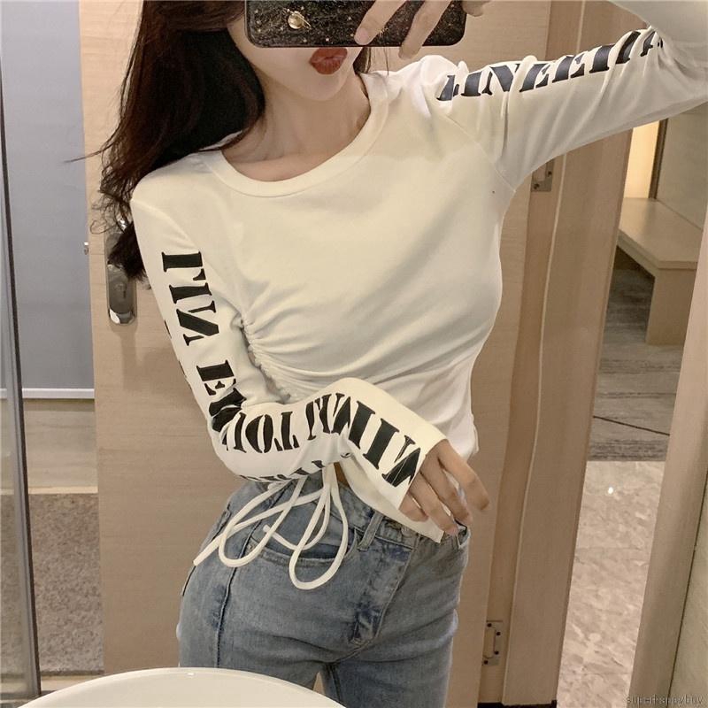 Áo thun nữ tay dài có in chữ thời trang quyến rũ