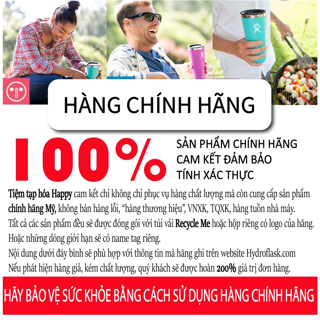 Bình giữ nhiệt Hydro Flask 32 oz  nắp vặn - Insulated water bottle with Flex cap