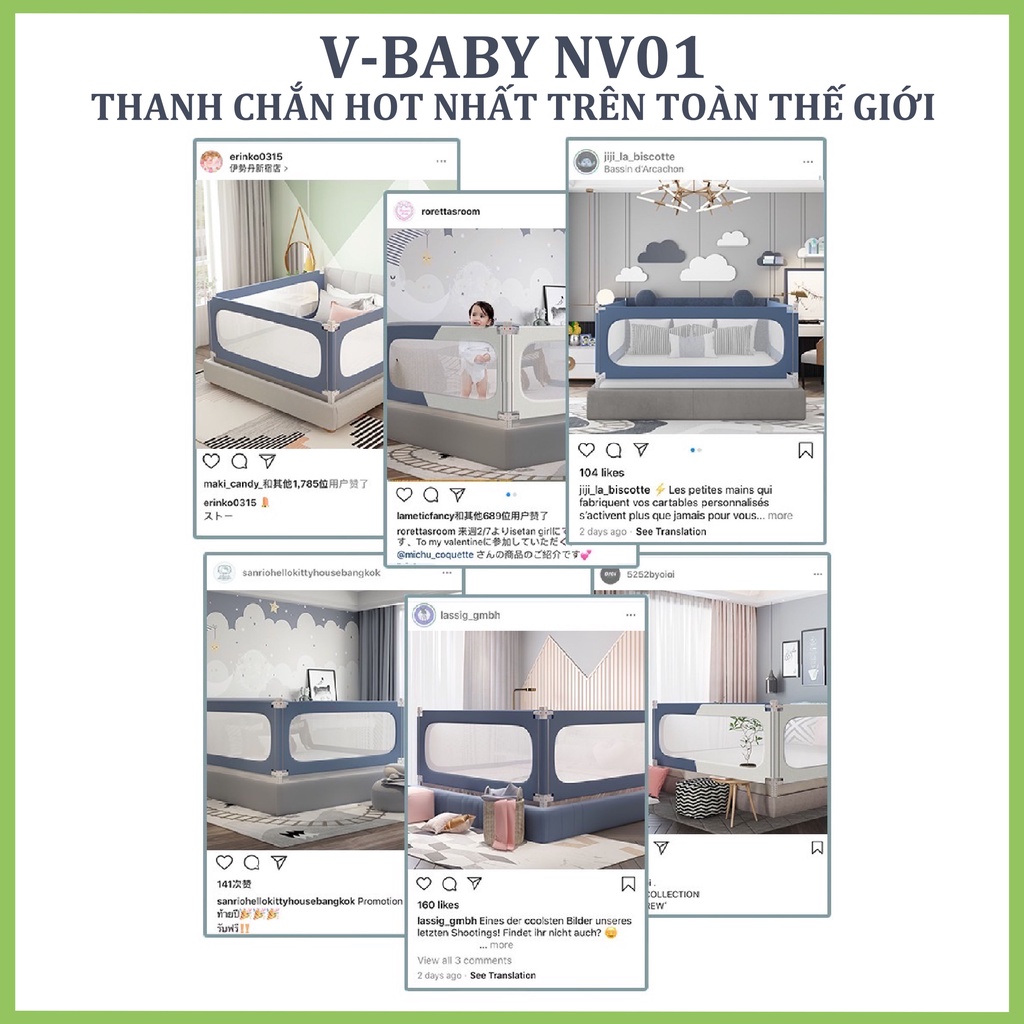 Thanh Chắn Giường Cao Cấp V-BABY NV-01 New 2021 ( 1 hộp 1 thanh )