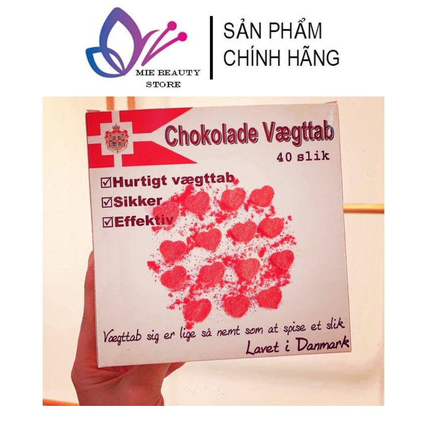 Socola giảm cân Đan Mạch Chokolade Vægttab hộp 40 viên giúp giảm mỡ toàn thân nhanh hiệu quả hộp màu trắng