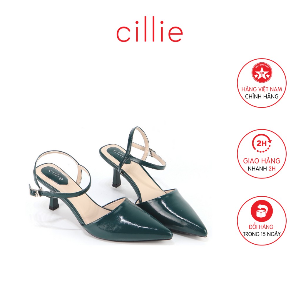 Giày cao gót nữ thời trang mũi nhọn thanh lịch phối dây hở hậu cách điệu gót cao 7cm đi làm dạo phố  Cillie 1093