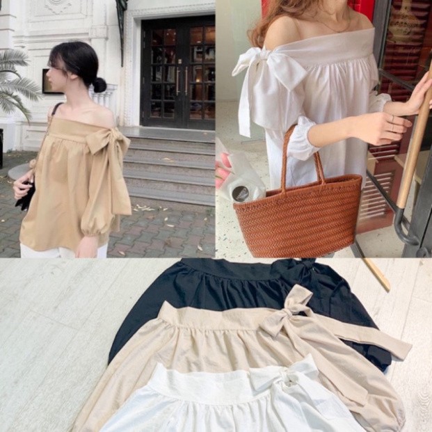 Áo trễ vai nơ 3 màu , áo babydoll kiểu hót A290 thời trang xmin