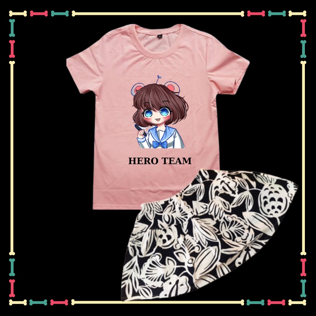 Váy+ Áo Hero Team siêu hot hiện nay tay ngắn xịn xò cho bé gái