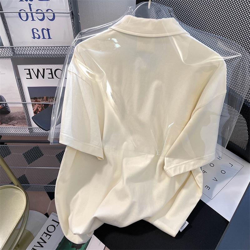 Áo Thun Tay Ngắn Có Khóa Kéo Dáng Rộng Thêu Họa Tiết Phong Cách Cổ Điển Thời Trang Cho Nữ