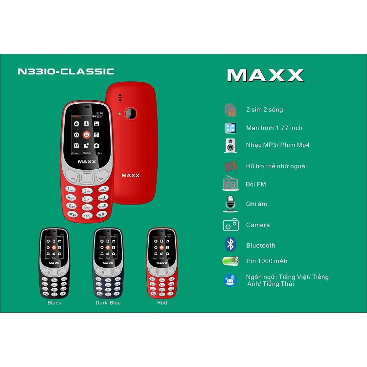 Điện Thoại MAXX N3310 2 Sim - Thiết Kế Độc Đáo Và Đẹp Mắt -FM Không Cần Tai Nghe-Nghe Nhạc-Đầy Đủ Tính Năng