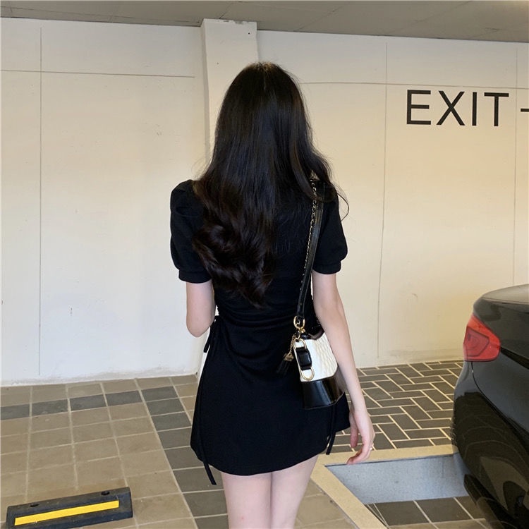 AMOI Đầm Ngắn Tay Cổ Polo Phối Dây Rút Thời Trang 2022 Dành Cho Nữ