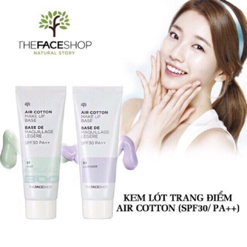 Kem Lót Kiềm Dầu Và Hiệu Chỉnh Tone Da The Face Shop Air Cotton Make Up Base SPF30 PA++ 35g | BigBuy360 - bigbuy360.vn