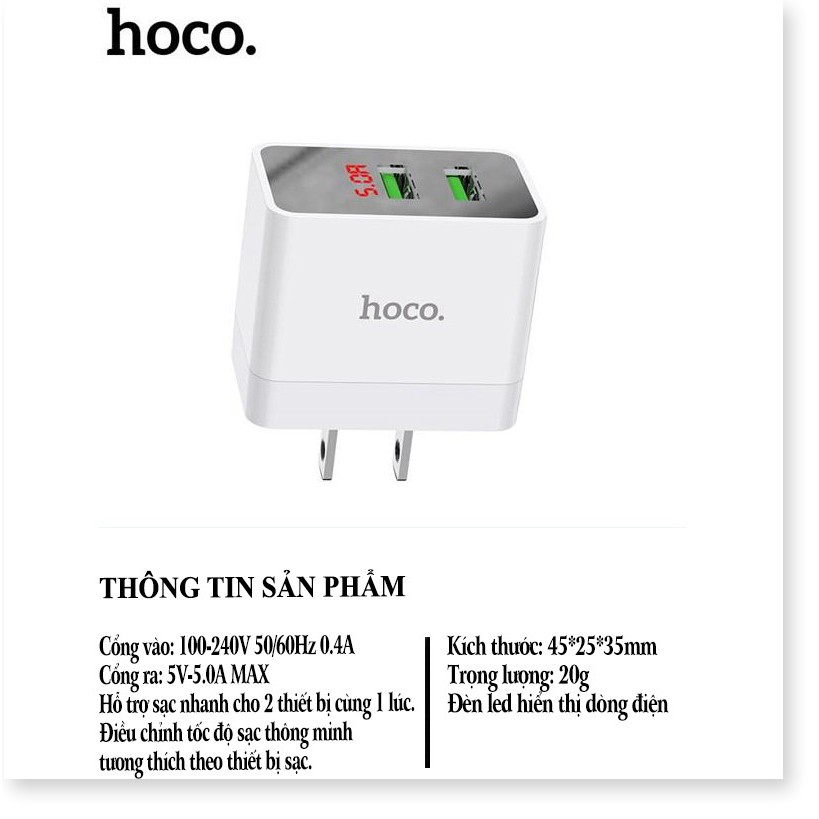 Cốc Sạc Nhanh Hoco DC28 2USB-5A Bảo Toàn Dòng Điện Tương Thích Tất Cả Các Dòng Điện Thoại  - SmartShop