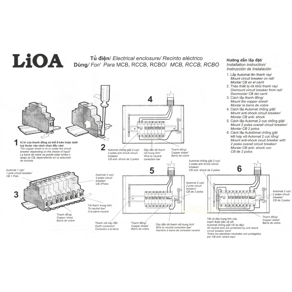 Tủ điện âm tường LiOA chứa 6 cầu dao đôi hoặc 12 cầu dao đơn