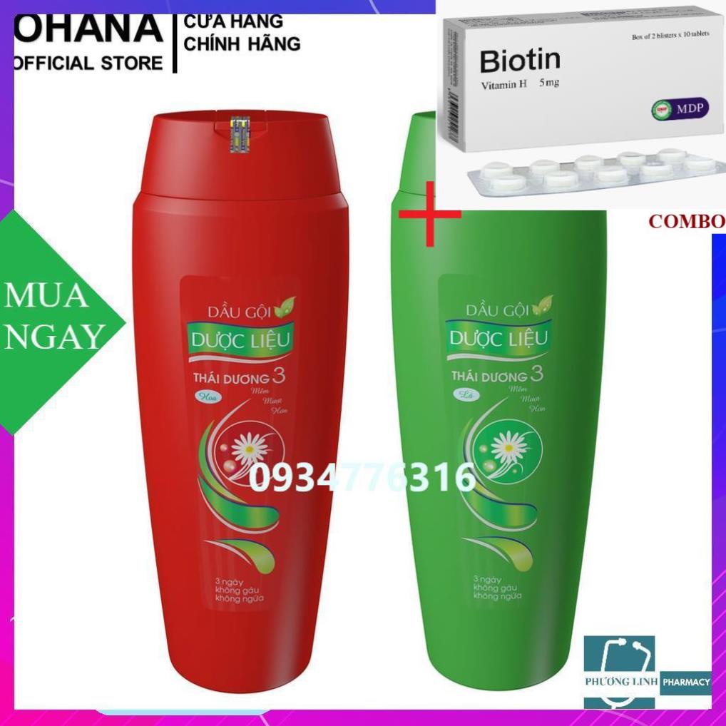 Combo Biotin 5mg+ Dầu gội dược liệu Thái Dương 3 - 200ml