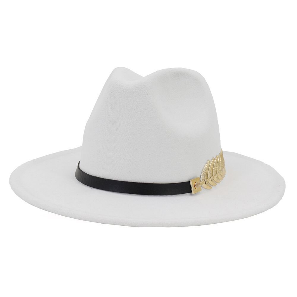 Korean Style Trendy New Golden Leaf Leather Ring Woolen Hat Korean Woolen Hat European and American British Hat Retro Felt Hat