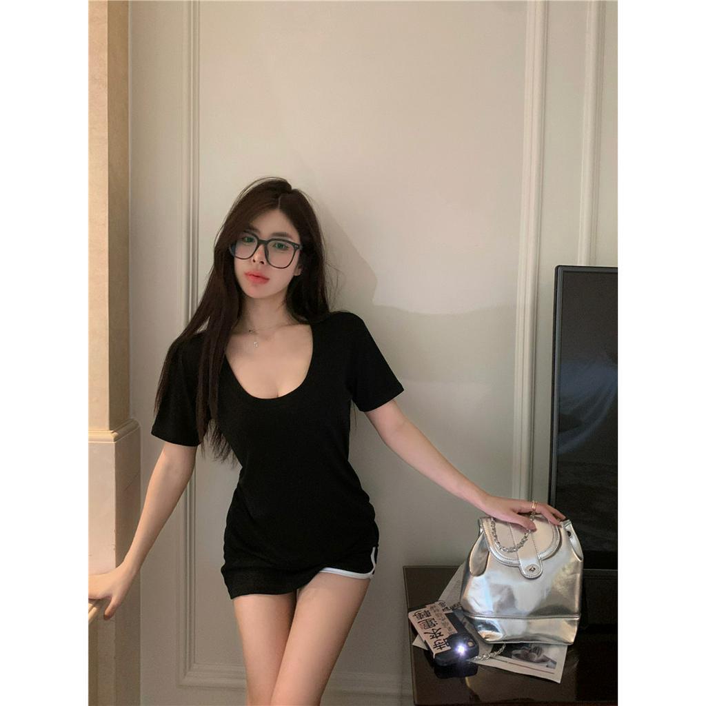 Cocory vn Áo Thun Tay Ngắn Cổ Chữ U Dáng Rộng Thời Trang Mùa Hè Phong Cách Hàn Quốc Cho Nữ