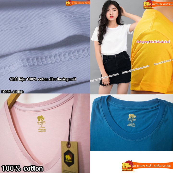 áo thun Nữ hàng hiệu cổ tim cao cấp GOLD RHINO nhiều màu ngắn tay 100% cotton vải mịn thoáng mát kháng khuẩn