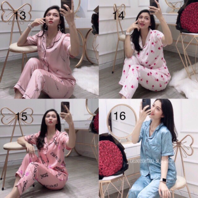 Bộ ngủ lụa satin tay cộc quần dài nopi shop | BigBuy360 - bigbuy360.vn