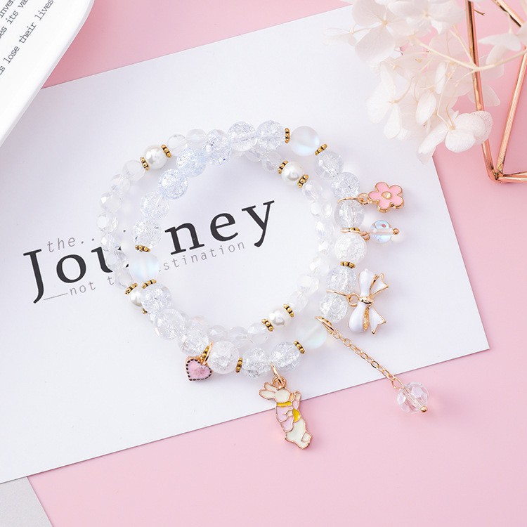 XiaoboACC Set 2 Vòng Tay Xỏ Hạt Pha Lê Nhân Tạo Trang Trí Hình Thỏ Phong Cách Hàn Quốc Dễ Thương | BigBuy360 - bigbuy360.vn