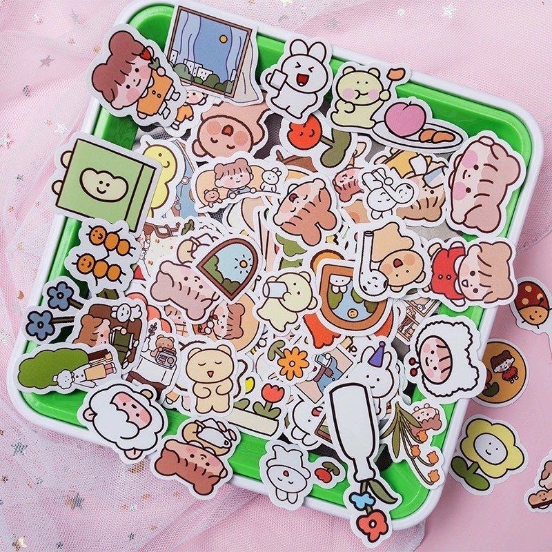 Set 100 sticker bé thỏ (hoặc 60 sticker Molang) dán hình siêu siêu dễ thương