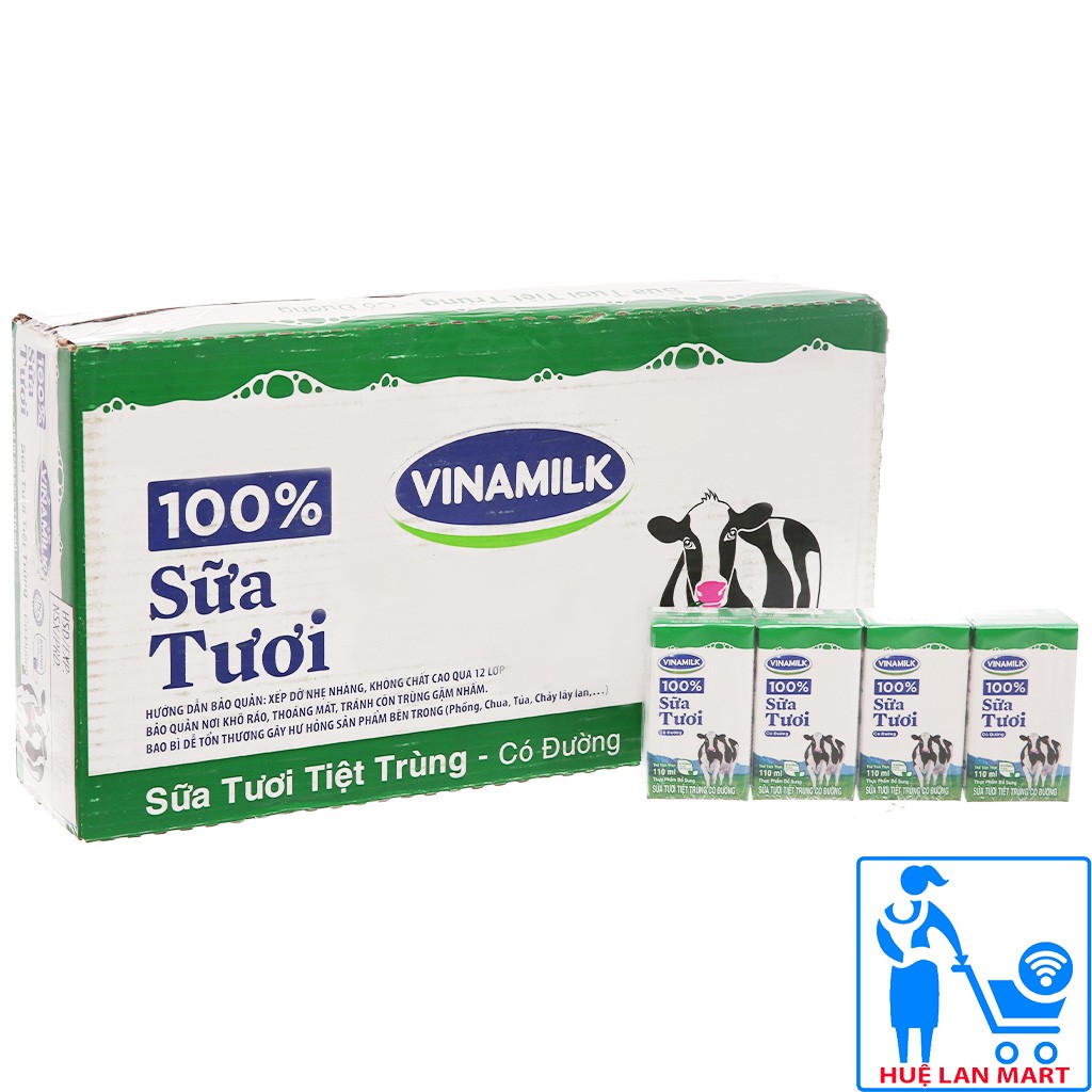 [CHÍNH HÃNG] Sữa Tươi Tiệt Trùng Vinamilk 100% Có Đường Thùng 48 Hộp X 110ml